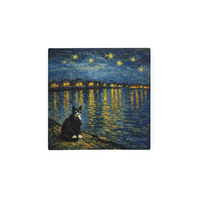 Purely Home Van Gogh Starry Night Tuxedo Cat Glass Hot Pot StandHeat Resistant Non-Slip Trivet from B&Q