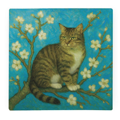 Purely Home Van Gogh Almond Blossoms Tabby Cat Large Square Worktop ProtectorSmooth Glass Chopping Board from B&Q