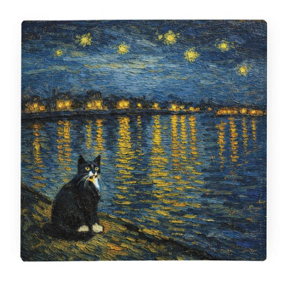 Purely Home Van Gogh Starry Night Tuxedo Cat Large Square Worktop ProtectorSmooth Glass Chopping Board from B&Q