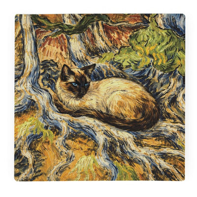 Purely Home Van Gogh Tree Roots Siamese Cat Large Square Worktop ProtectorSmooth Glass Chopping Board from B&Q