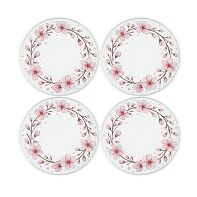 Purely Home Cherry Blossoms Glass Coaster SetPink Floral Round Drinks CoastersSet Of 4 from B&Q