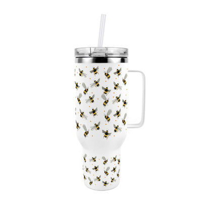 40oz Stainless Steel Extra-Large Travel Cup with Straw and Lid - Flying Bees - Image 3