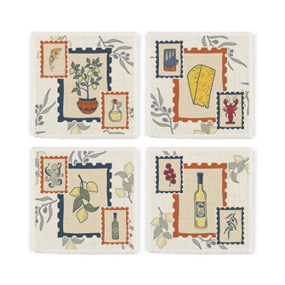 Purely Home Retro Foods Fabric Coaster SetItalian Cuisines Coasters GiftSet Of 4 from B&Q