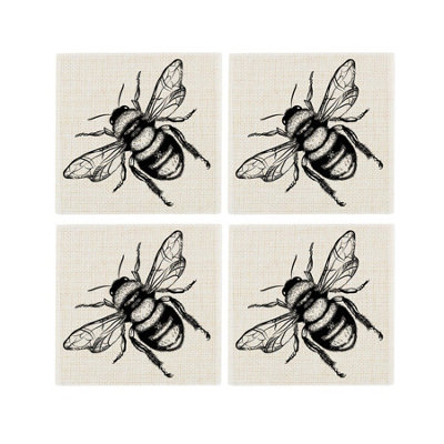 Purely Home Honey Bee Fabric Coaster SetTable Decor Gifts For Bee LoversSet Of 4