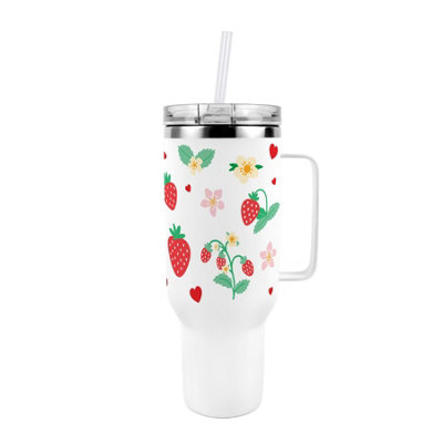 40oz Stainless Steel XL Travel Cup with Straw and Lid - Strawberry Flowers - Image 3