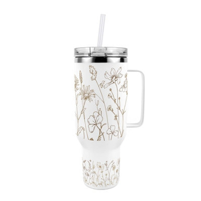 Purely Home Golden Meadow 40Oz Stainless Steel Extra-Large Travel Cup With Straw And Lid - Image 3