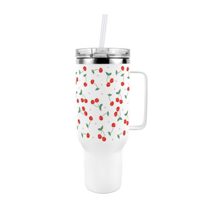 Purely Home Juicy Cherries 40Oz Stainless Steel Extra-Large Travel Cup With Straw And Lid - Image 3