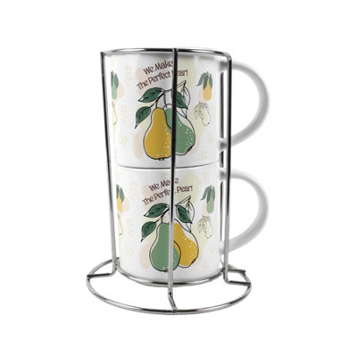 Purely Home Perfect Pear Novelty Stacking Mugs SetSmall Ceramic Cups Gifts For Couples from B&Q