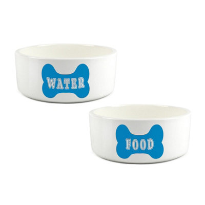 Purely Home Blue Dog Bone Large Ceramic Pet Food & Water Bowl Set - Image 3