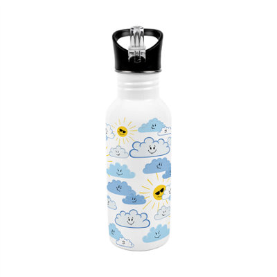 Sun & Clouds Metal Canteen Gift  - 600ml Water Bottle with Flip-Straw Lid - Image 3