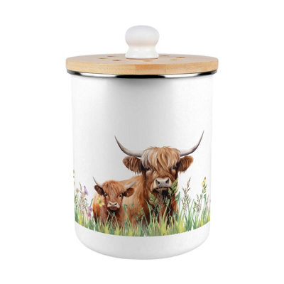 Purely Home Highland Cow & Calf Food Waste CaddyEnamel 2L Kitchen Compost Bin from B&Q
