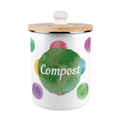 Purely Home Colourful Polka Dots Labelled Compost CaddyEnamel 2L Kitchen Food Bin Gift from B&Q