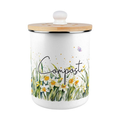 Purely Home Spring Daffodils Compost CaddyEnamel 2L Kitchen Food Waste Bin Gift from B&Q