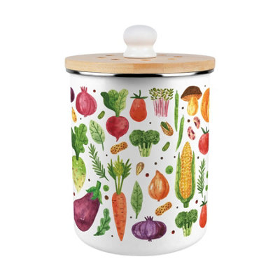 Purely Home Watercolour Vegetables Food Waste CaddyEnamel 2L Kitchen Compost Bin