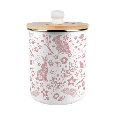 B&Q -  Wild Rabbits Food Waste CaddyPink Enamel 2L Kitchen Compost Bin