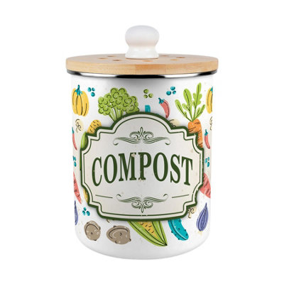 Purely Home Vintage Allotment Labelled Compost CaddyEnamel 2L Kitchen Food Bin