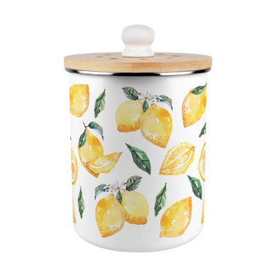 Purely Home Vibrant Lemons Food Waste CaddyEnamel 2L Kitchen Compost Bin