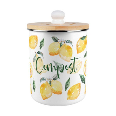 Purely Home Vibrant Lemons Labelled Compost CaddyEnamel 2L Kitchen Food Bin