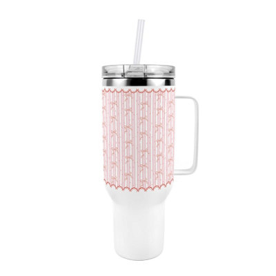 40oz Tumbler with Straw and Lid - Pink Bows Stainless Steel XL Travel Cup Gift - Image 3