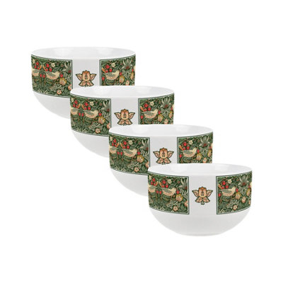Purely Home Green Strawberry Thief Ceramic BowlsDinnerware Serving/cereal BowlsSet Of 4 from B&Q