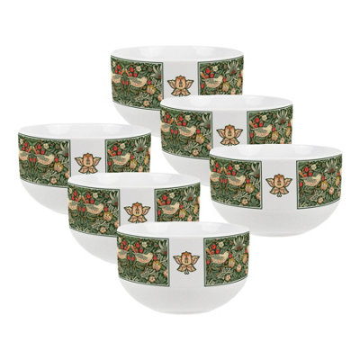 Purely Home Green Strawberry Thief Ceramic BowlsDinnerware Serving/cereal BowlsSet Of 6 from B&Q