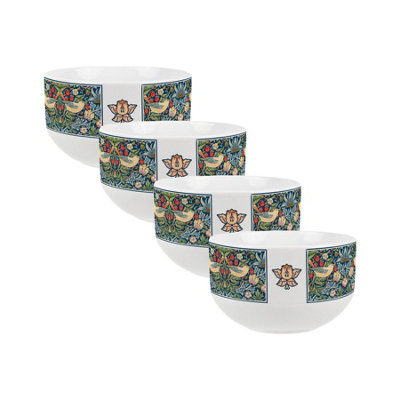 Blue Strawberry Thief Large Cereal Bowl Set - 4x Ceramic Dinnerware Bowls - Image 3