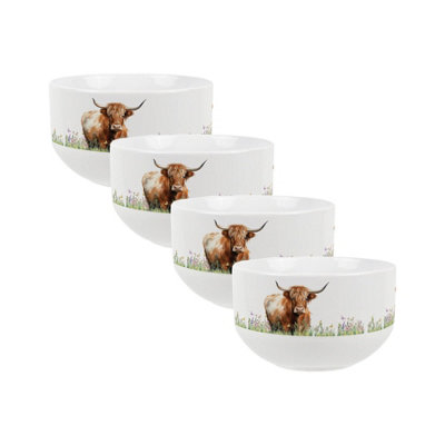 B&Q -  Highland Cow Ceramic BowlsDinnerware Serving/cereal BowlsSet Of 4