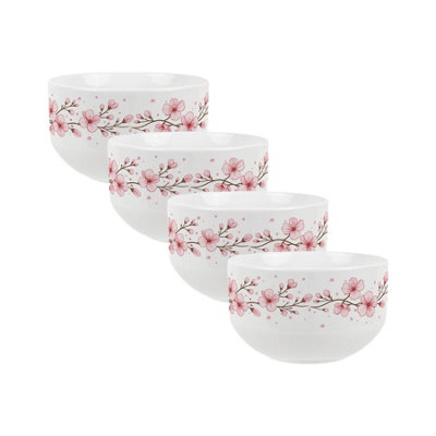 Purely Home Pink Cherry Blossoms Ceramic BowlsDinnerware Serving/cereal BowlsSet Of 4 from B&Q