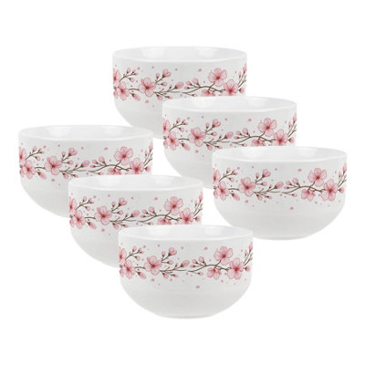 Purely Home Pink Cherry Blossoms Ceramic BowlsDinnerware Serving/cereal BowlsSet Of 6 from B&Q