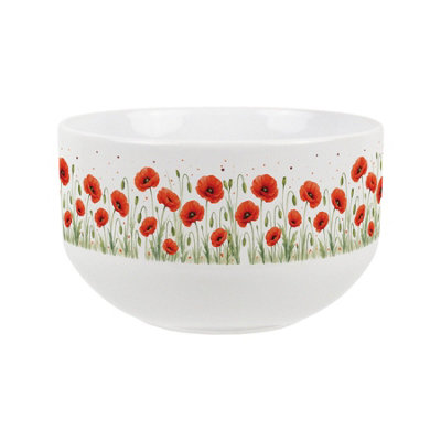 Red Poppies Large Cereal Bowl - Ceramic Floral Dinnerware Serving Bowl - Image 3