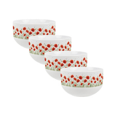 Purely Home Summer Poppies Ceramic BowlsDinnerware Serving/cereal BowlsSet Of 4 from B&Q