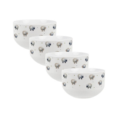 Spring Sheep Large Cereal Bowl Set - 4x Ceramic Countryside Serving Bowls - Image 3