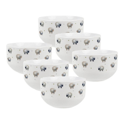 Spring Sheep Large Cereal Bowl Set - 6x Ceramic Countryside Serving Bowls - Image 3