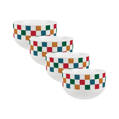 Purely Home Colourful Checkered Ceramic BowlsDinnerware Serving/cereal BowlsSet Of 4 from B&Q