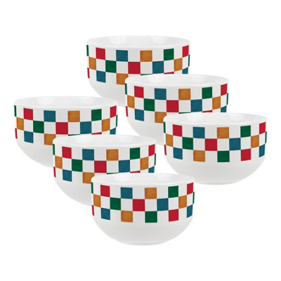 Purely Home Colourful Checkered Ceramic BowlsDinnerware Serving/cereal BowlsSet Of 6 from B&Q