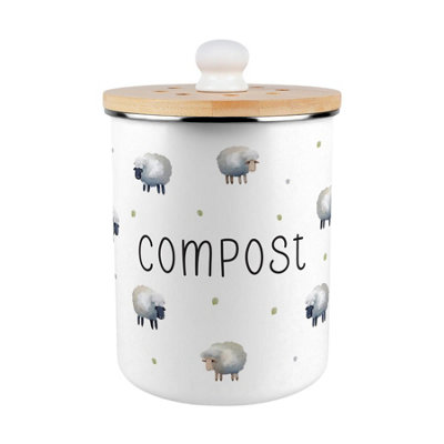 Spring Sheep Food Waste Bin - Metal 2L Decorative Kitchen Compost Caddy Gift - Image 3