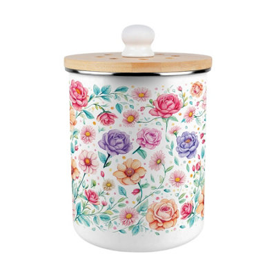 Purely Home Pink Floral Compost CaddyMetal 2L Decorative Food Waste Bin from B&Q