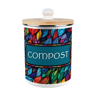 Purely Home Stained Glass Pattern Compost CaddyEnamel 2L Kitchen Food Bin from B&Q