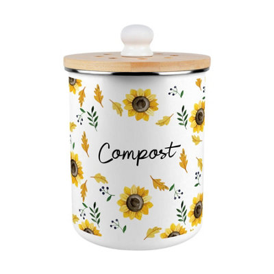 Purely Home Sunflowers Print Compost CaddyEnamel 2L Kitchen Food Bin from B&Q