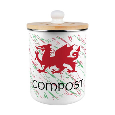 Purely Home Welsh Dragon Compost CaddyEnamel 2L Kitchen Food Bin from B&Q
