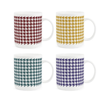 Houndstooth Print Bone China Mugs - Multicoloured Tea/Coffee Cups Gift, Set of 4 - Image 3
