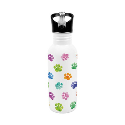 Rainbow Paw Prints Stainless Steel Bottle & Straw - 600ml Metal Dog Themed Gifts - Image 3