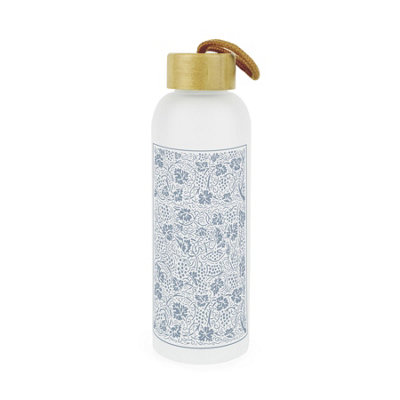 Purely Home Blue Oak Leaves & Berries Glass Water Bottle With Bamboo Lid - Blue - Image 3