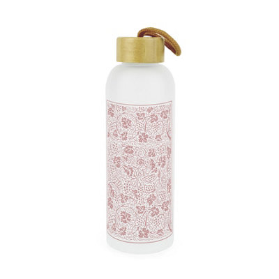Purely Home Red Oak Leaves & Berries Glass Water Bottle With Bamboo Lid - Red - Image 3