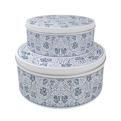Purely Home Blue Oak Leaves & Berries Round Nesting Cake Tin SetBaking Storage Gift from B&Q