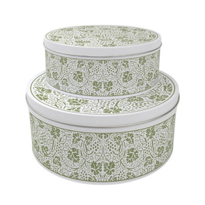 Purely Home Green Oak Leaves & Berries Round Nesting Cake Tin SetBaking Storage Gift from B&Q