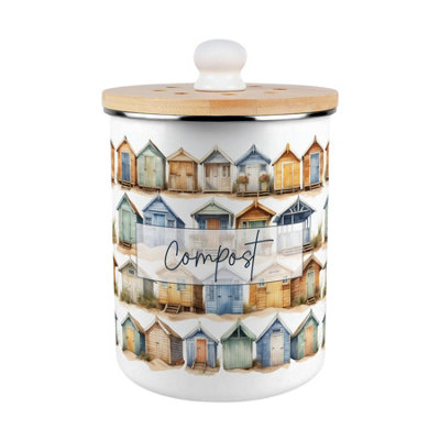 B&Q -  Beach Huts Compost CaddyEnamel 2L Kitchen Food Waste Bin