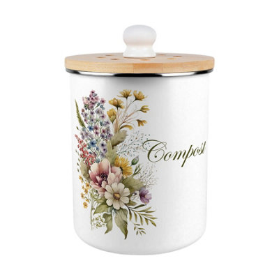 B&Q -  Flower Bouquet Compost CaddyEnamel 2L Kitchen Food Waste Bin