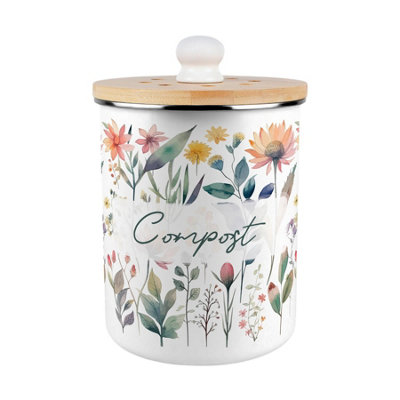Purely Home Pastel Flowers Compost CaddyEnamel 2L Kitchen Food Waste Bin from B&Q
