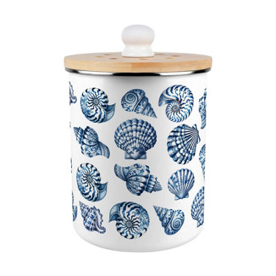 Purely Home Blue Seashells Food Waste CaddyEnamel 2L Kitchen Compost Bin from B&Q
